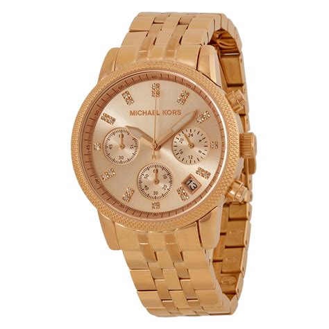 michael kors rose gold bezel watch|Michael Kors ritz chronograph.